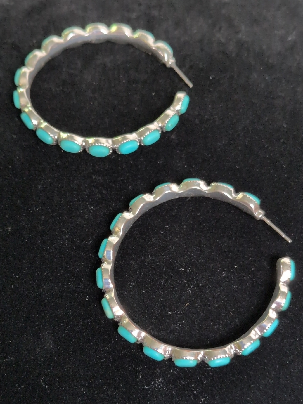 Turquoise Hoop Earrings - Silver-Tone Women's Jewelry 2-Inch